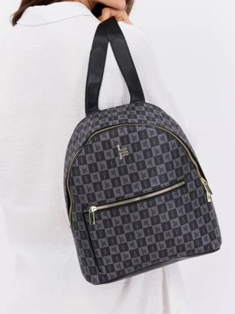 London Fog Women's Raven Tower Signature Print Backpack in Black